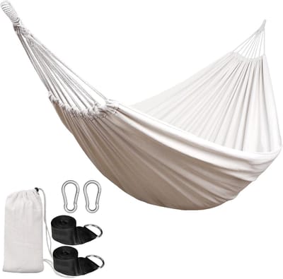 Katoenen Hangmat - Draagbare Relaxstoel - Buiten Ontspannen - Anti-rollover Ontwerp - 2.55 x 1.5 Meter - Beige