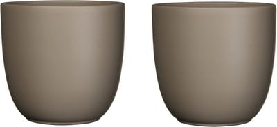 Mica Decorations Bloempot - 2x stuks - taupe bruin - mat - H14 x D14.5 cm - keramiek - voor kamerplant - plantenpot