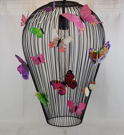 ZoeZo Design - hanglamp - vlinderlamp - Ø 35 cm - H 53 cm - grote hanglamp - zwart - metaal - met kunststof magneet vlinder - max. 60w