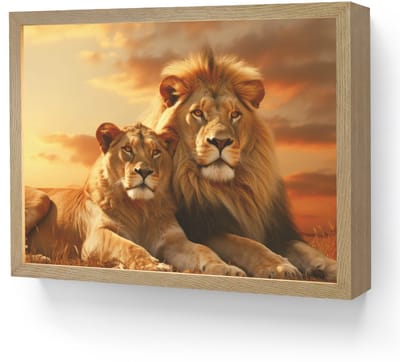 Wandlamp 40x30 cm - Oplaadbaar - Leeuwen - Zonsondergang - Afrika - Savanne - Dieren - Wandlampen binnen woonkamer - Slaapkamer lamp - Decoratieve nachtlamp - Vloerlamp draadloos
