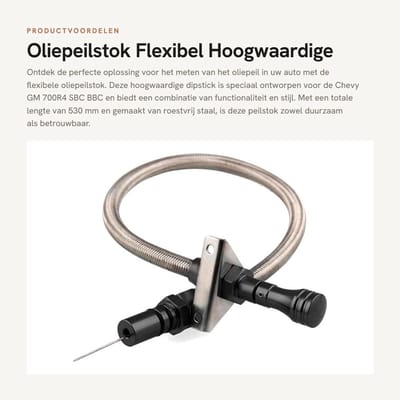 Dailygoods- Metstick 530mm Flexibel - Roestvrij Staal - Dipstick - Billet Transmissie - Geschikt voor Chevy GM 700R4 - Aluminium Handvat