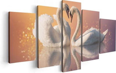 Artaza Canvas Schilderij Vijfluik Zwanen Koppel in een Hart Vorm - 100x50 - Foto Op Canvas - Canvas Print