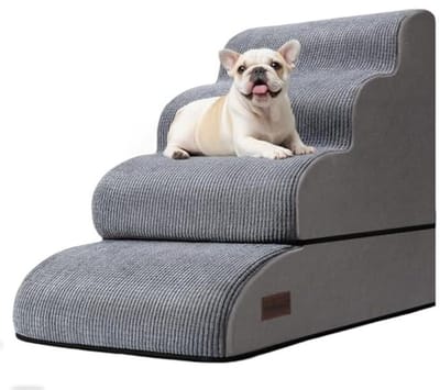 Hondenhelling en Trap met 4 Treden voor Bedden en Banken - Antislip, Stevige Trap voor Kleine Honden en Katten - 53 cm - Grijs