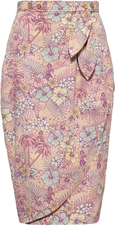 Queen Kerosin-potloodrok mit met Hawaiiaans all-over-patroon en wikkel-look QK4200721176 Coral