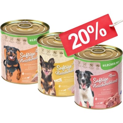 18 x 800 g Lecker.Pet® Gino's, Josie's & Luna's Sappige Vleesmaaltijd Hondenvoer Natvoer Mix Compleetvoer - 6 blikken van elke soort