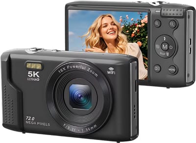 Compacte Digitale Camera 5K 72MP – Vlog & YouTube Camera met 2,8 inch LCD-Scherm, 16x Digitale Zoom, Vintage Fotografie, Zonder Geheugenkaart, Video Recorder, Fotocamera voor Beginners, Reizen & Content Creators – Zwart