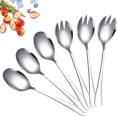 Set van 3 RVS Saladebestekken met Lepels en Vorken - Multifunctionele Slaservers voor Thuis en Restaurant, 20 cm