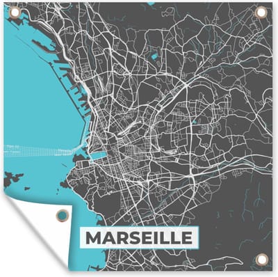 Tuin poster Marseille - Frankrijk - Kaart - Plattegrond - Stadskaart - 200x200 cm - Tuindoek