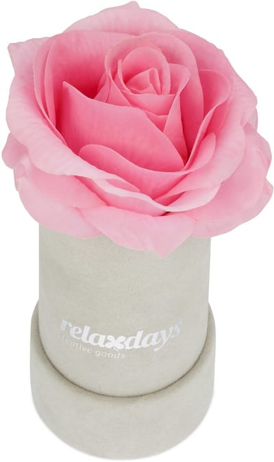 Relaxdays flowerbox - rozenbox - grijs - decoratie - kunstbloem - 1 roos in box - roze