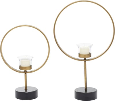 Metalen Ronde Kaarsenhouder - Kandelaars Set - Sfeerverlichting Creëren - Cilindrische Glazen Afdekkingen - Set van 2 - Goud