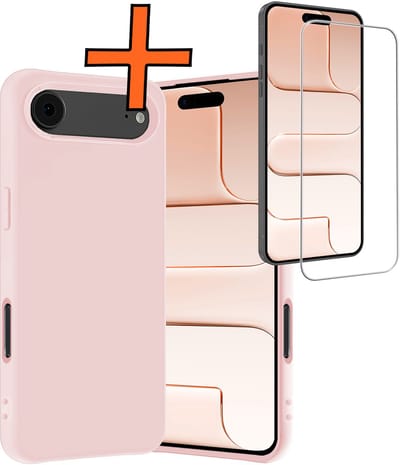 Hoes - Met Screenprotector - Geschikt voor Apple iPhone Air - Sterk & Shockproof - Back Cover - Siliconen Case - Telefoon Hoes - Lichtroze