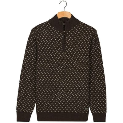 Baileys Trui Half Zip Allover Diagonal Stripes Pattern Knit Bruin / male
