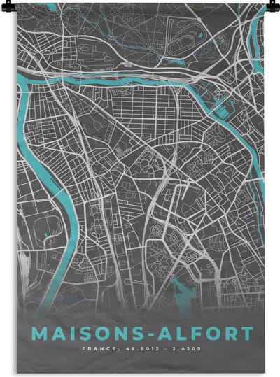 Wandkleed - Wanddoek - Maisons-Alfort - Frankrijk - Plattegrond - Kaart - Stadskaart - 120x180 cm - Wandtapijt