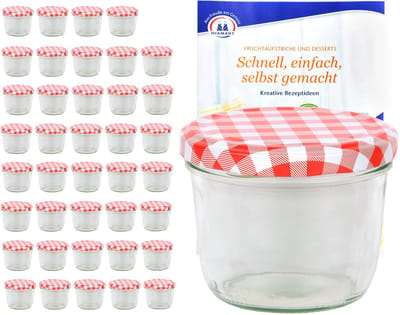 MamboCat Set van 40 bekers 230ml rood geblokt deksel + receptenboekje