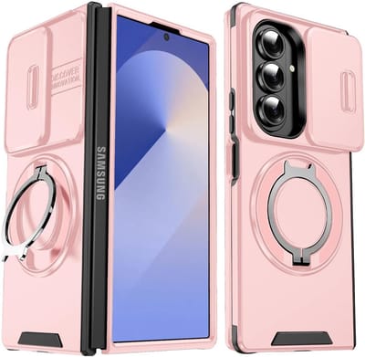 Armor Tough [360° draaibare ringstandaard] [compatibel met Magsafe] Hoesje Geschikt voor: Samsung Galaxy Z Fold 7 - Ingebouwde dia camera cover - Hybrid - Roze