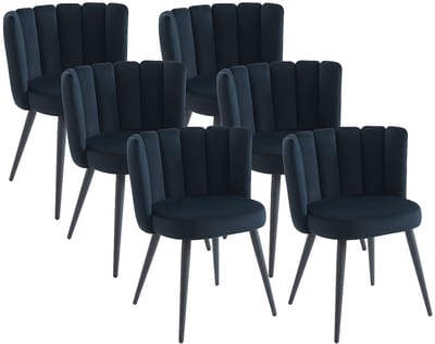Vente-unique Set van 6 stoelen van fluweel en metaal - Zwart - PRANILA