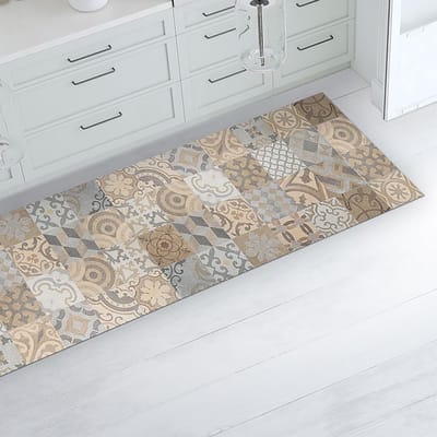 Famanu – Keukenloper 180 x 50 cm cementine oker vinyl antislip en wasbaar