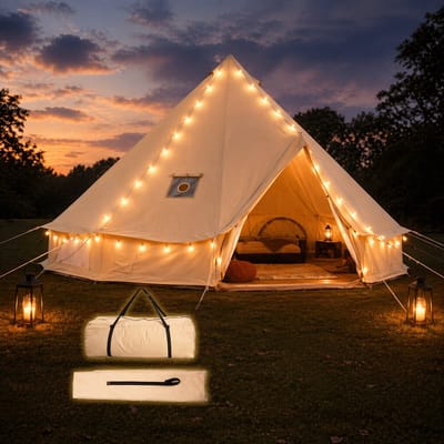 Zolara Tipi Tent - Glamping - Canvas Tent 4 Persoons - 3 meter - Glamping Tent - Met UV zonbescherming - Kampeertent - Yurt Tent met Kachelopening - Festival - Festivaltent - Waterdicht - Grondzeil - Draagtas