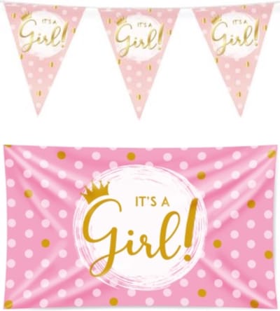 It's a girl versiering pakket – vlag – gevelvlag – meisje - geboorte - geboren - paperdreams