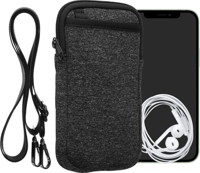 kwmobile Telefoontasje geschikt voor XL - 6,7/6,8" - Universeel smartphone hoesje van neopreen - Met telefoonkoord - In antraciet / wit