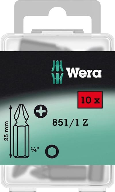 Wera 05072401001 851/1 Z DIY SiS Kruis-bit Aandrijving: 1/4 (6,3 mm) Uitvoering: Kruiskop Phillips PH 2 25 mm