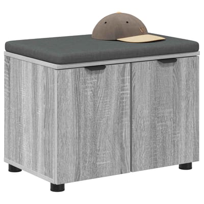 vidaXL - Hallenbank - met - kussen - met - plank - Grijze - Sonoma - 60 - x - 38 - x - 46 - cm