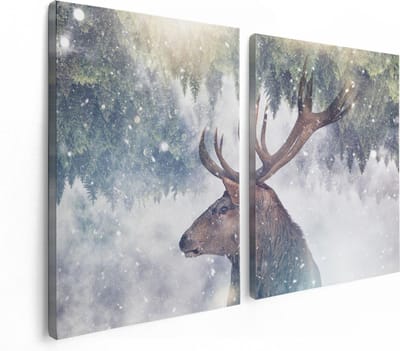 Artaza Canvas Schilderij Tweeluik Hertenkop - Hert Op Een Bomen Achtergrond - 120x80 - Foto Op Canvas - Canvas Print