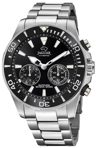 Jaguar Hybrid J888/2 Heren Horloge - Saffierglas - Roestvrijstaal/Staal - Zilverkleurig - Ø 45.5 mm - Quartz - Vouw/Vlindersluiting - 20 ATM (duiken)