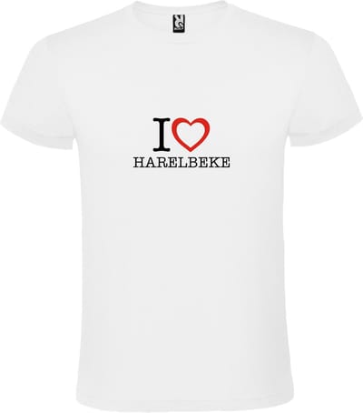 Wit T shirt met print van 'I love Harelbeke' print Zwart / Rood size L