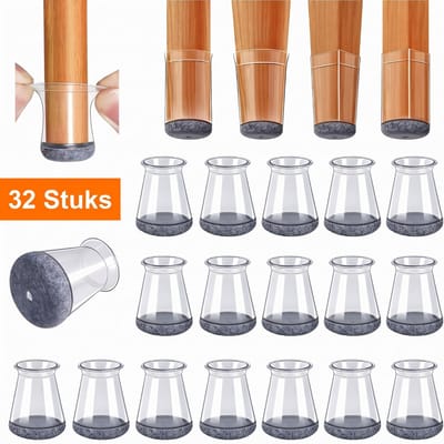 32 Stuks Siliconen Stoelpootdoppen – Stoelpoot Beschermers – Antislip en Geluiddempende Meubelvoetjes – Bescherming voor Vloeren – Grijs
