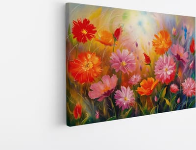 Saammp Canvas Schilderij - Bloemen - Vrolijke Kleuren - Natuur - Abstract - 45x30 - Foto op canvas - Wanddecoratie - Muurdecoratie Woonkamer - Kantoor Decoratie
