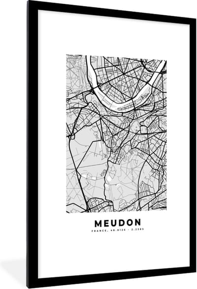 Fotolijst incl. Poster - Plattegrond - Meudon - Stadskaart - Kaart - Frankrijk - 80x120 cm - Posterlijst