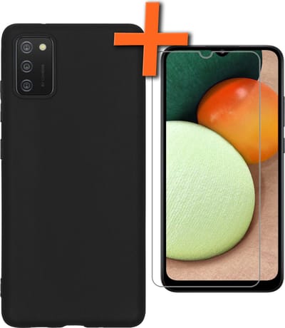 Hoes - Met Screenprotector - Geschikt voor Samsung Galaxy A02s - Sterk & Shockproof - Back Cover - Siliconen Case - Telefoon Hoes - Zwart