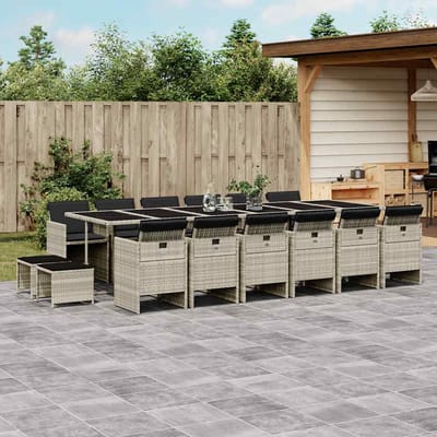 vidaXL - 17-delige - Tuinset - met - kussens - poly - rattan - lichtgrijs