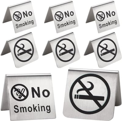 8 stuks 2 stijlen niet roken tafelbord - roestvrij staal metalen waarschuwing - niet-roken bureau logo display borden voor hotel - ziekenhuizen - restaurant - kantoor - clubs - kamer - bedrijf