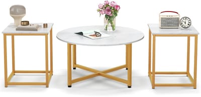 COSTWAY Bijzettafelset, metaal, wit, 80 x 42 cm (d x h), 40 x 40 x 50 cm (l x b x h)