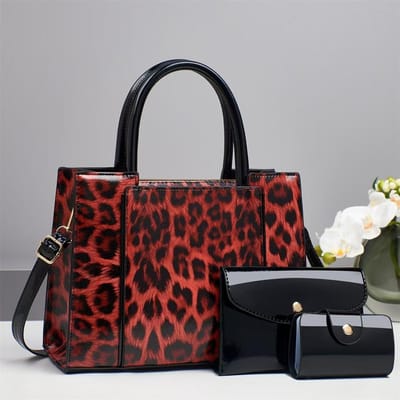 Nieuw Hoge Uitstralingsniveau Luipaardprint Splicing Moedertas Drie Sets van Mode Grote Capaciteit Enkele Schoudertas Alle Crossbodytas . black