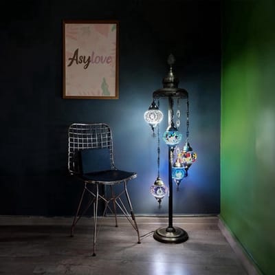 Turkse lamp - vloerlamp met 5 handgemaakte mozaïek glazen - multicolor - unieke decoratie voor sfeervolle verlichting