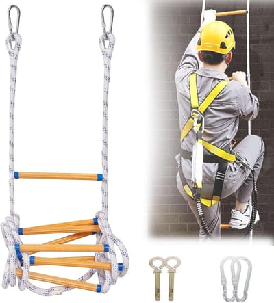Touwladder Klimtraining - Nylon Brandladder - Nood Reddingsklimmen - Hoge Draagkracht - 10 Meter Lengte - Blauw Geel