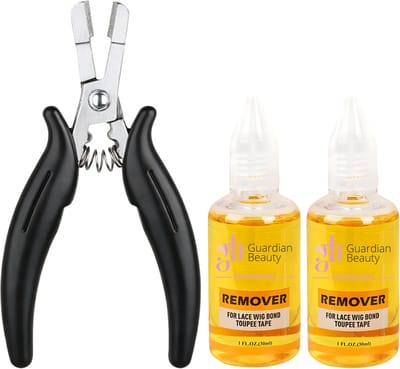 Guardian Beauty Pruikentape Remover Set - For Lace Wig Bond and Toupee Tape - Geel - 2 stuks - 30ml - Met Microringen Tang - Haar Extensions