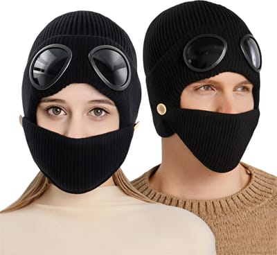 Warme Wintermuts met Bril, Oorbescherming en Masker – Gebreide Unisex Muts met Fleecevoering – Ski Muts voor Heren & Dames – Winddicht, Thermisch, Outdoor Herfst & Winter