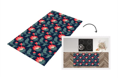 Keukenloper - Loper keuken - Design - Bloemen - Rood - 120x60 cm - Keukenloper vinyl