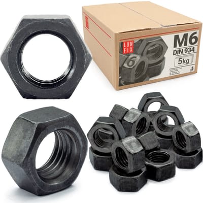 LUN FIX - Zeskantmoer M6 - 5 Kg (ca.2300 Stk.) - DIN 934 - Sterkte 6 - Regelmatige schroefdraad - Metrische moer voor schroefdraadstangen