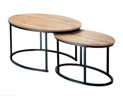 CALICOSY - Set van 2 ovale salontafels in nestvorm met eikenlook, L90 cm - LENNY