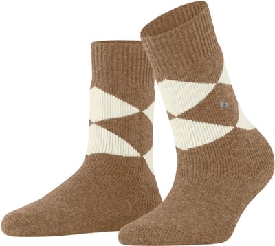 Burlington Cosy Argyle gedessineerd wol sokken dames bruin - maat 36-41