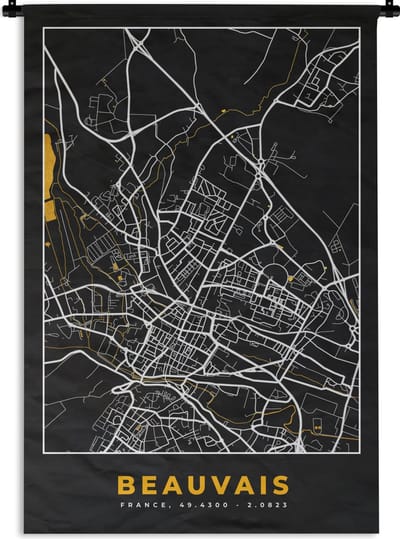 Wandkleed - Wanddoek - Kaart – Stadskaart – Beauvais - Frankrijk – Plattegrond - 120x180 cm - Wandtapijt