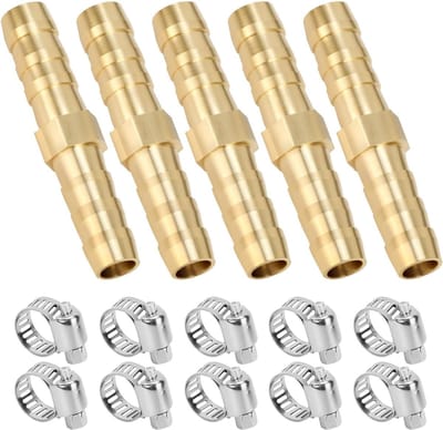 5-delige set van 6mm messing slangdoorvoeren met 10 klemmen en rechte 2-weg pijpkoppeling voor optimale waterafvoer en installatiegemak