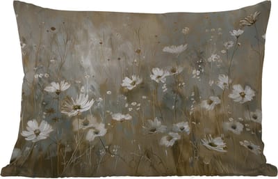 Buitenkussens - Tuin - Bloemen - Wit - Natuur - Grijs - Modern - 50x30 cm