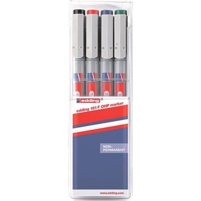 edding 151 S/4 F Non-permanent pen set - assorti 4 stuks: zwart, rood, blauw, groen - 0,3mm