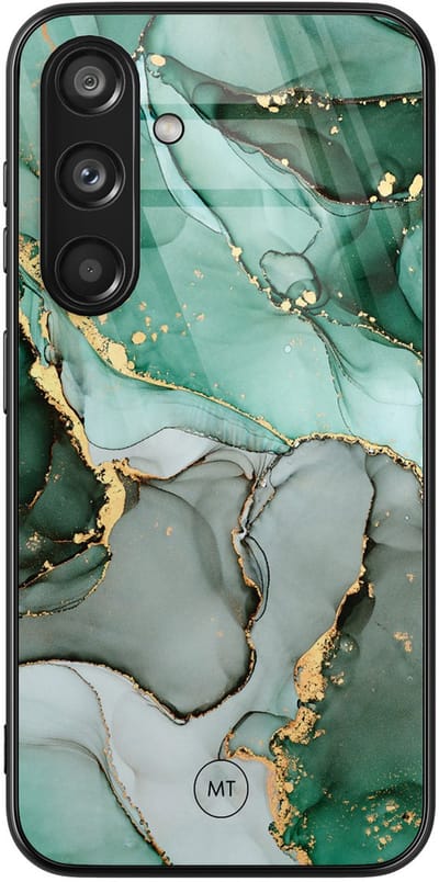 Hoesje geschikt voor Samsung Galaxy S24 - Marble Design - Hard Case Zwart Back Cover - Marmer - Grijs, Groen - Mooie Telefoonhoesjes